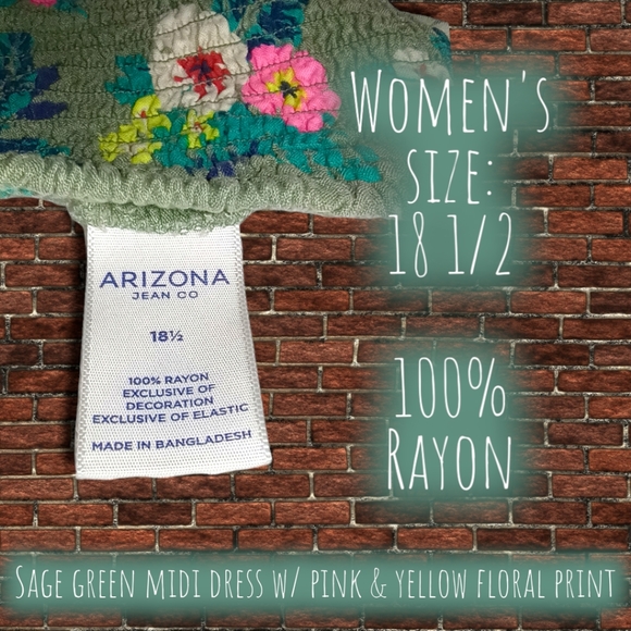 Sage Green Midi Dress w/Pink & Yellow Floral Print - Picture 4 of 8